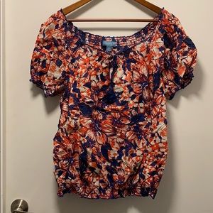 Floral Red White + Blue Blouse